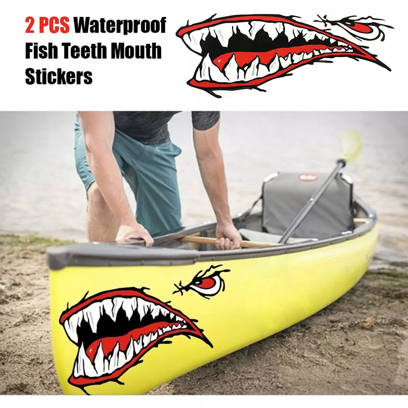 2 piezas impermeables dientes de tiburon pegatinas de boca Kayak barco coche camion accesorios barato
