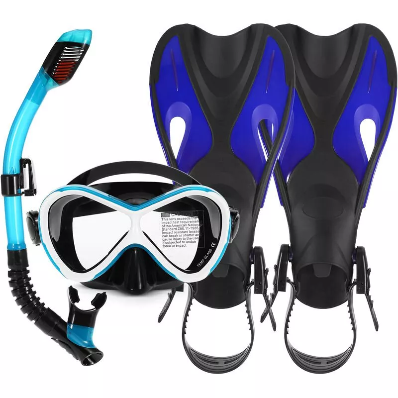 3 piezas Kit de snorkel para ninos Gafas de natacion Tubo de snorkel seco Aletas ajustables