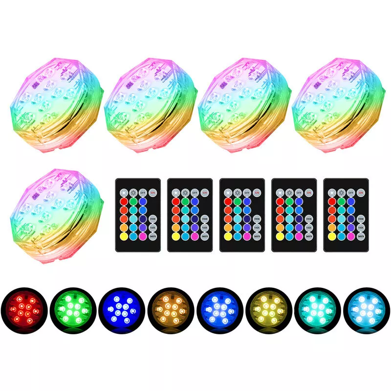 5 STÜCKE LED-Tauchleuchten mit Fernbedienung RGB 15 Farben Wasserdichte Teichbeleuchtung Unterwasserbeleuchtung für Schwimmbad Whirlpool Party Vase barato