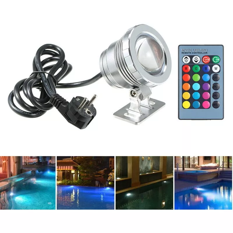 AC85-265V 10W RGB LED Lampara sumergible de luz subacuatica con control remoto 16 colores cambiantes Flash / Strobe / Fade / Smooth 4 efectos de barato