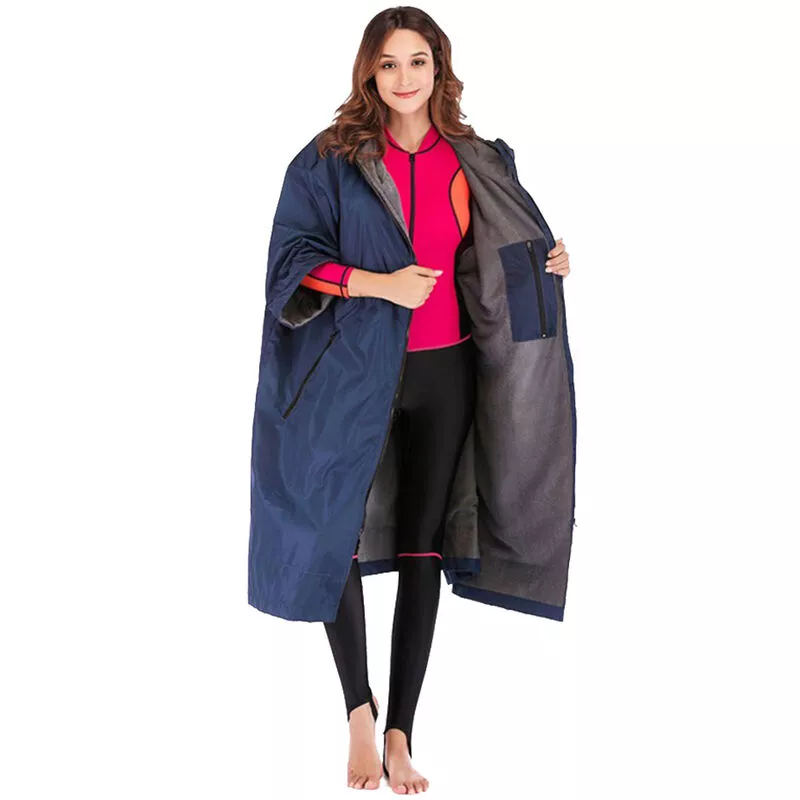 Abrigo impermeable de doble capa de manga larga con capucha y cremallera chaquetas deportivas calidas de secado rapido rompevientos al aire libre barato