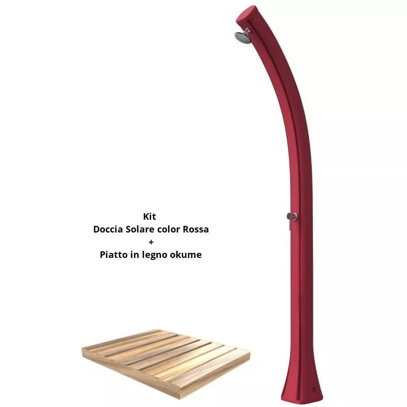 Arkema Design-prodotto Made In Italy - Kit de ducha roja con bandeja de madera cm 19x17x215 OKUME-ROSSA barato