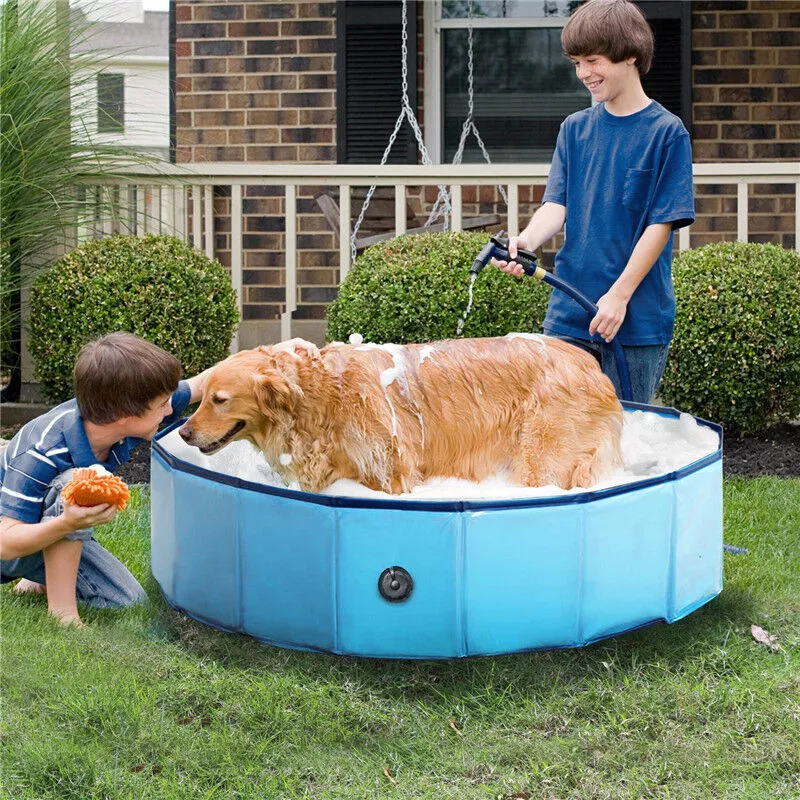 Bañera Piscina Plegable Mascotas Perro Baño Portátil Piscina para Perros Bañera 120X30cm Azul barato