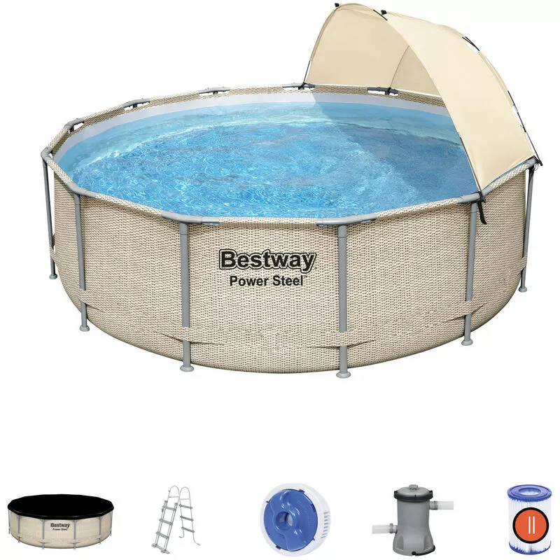 Bestway - Piscina Desmontable Tubular Power Steel Diseño Ratán 396x107 cm Depuradora Cartucho 2.006 L/H Cobertor/Escalera/Techo barato