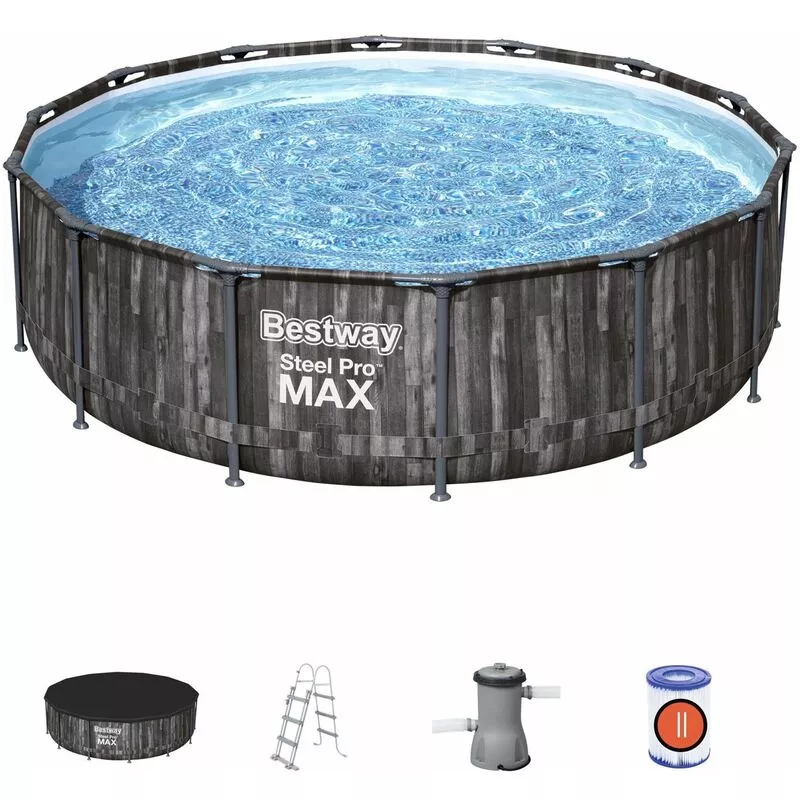 Bestway - Piscina Desmontable Tubular Steel Pro Max Diseño Madera 427x107 cm Depuradora Cartucho 3.028 L/H