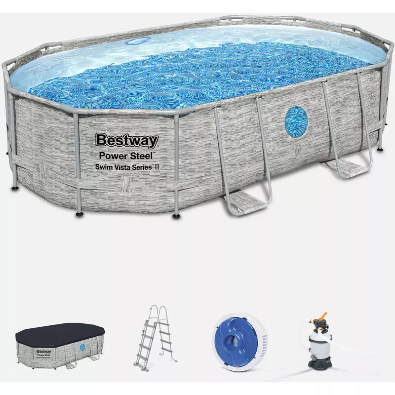 Bestway - Piscina desmontable Tubular piedra Aventurina- imitación piedra gris
