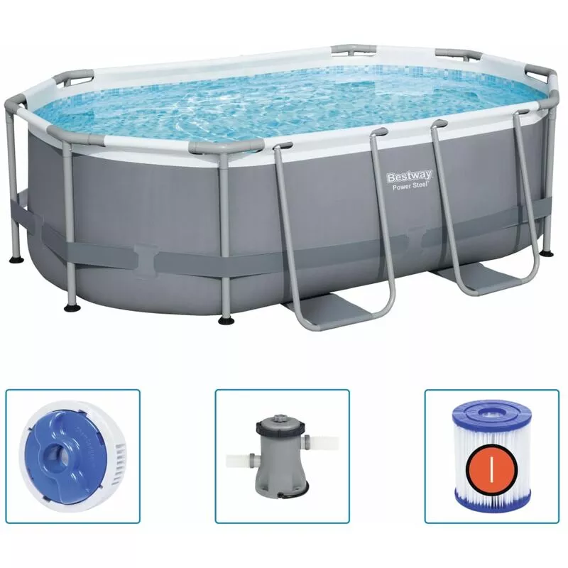 Bestway - Piscina sobre el suelo ovalada Power Steel 305x200x84 cm barato