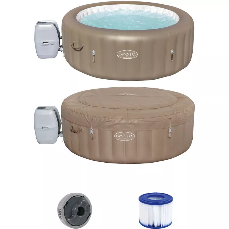 Bestway - Spa hinchable Lay-Z-Spa Palm Springs para 4-6 personas redondo 196x71cm material con aspecto de cuero montaje fácil barato