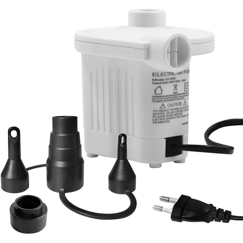 Bomba de inflado electrica AC220V-240V Bomba de aire de llenado rapido con 4 boquillas Desinflador de inflado ligero