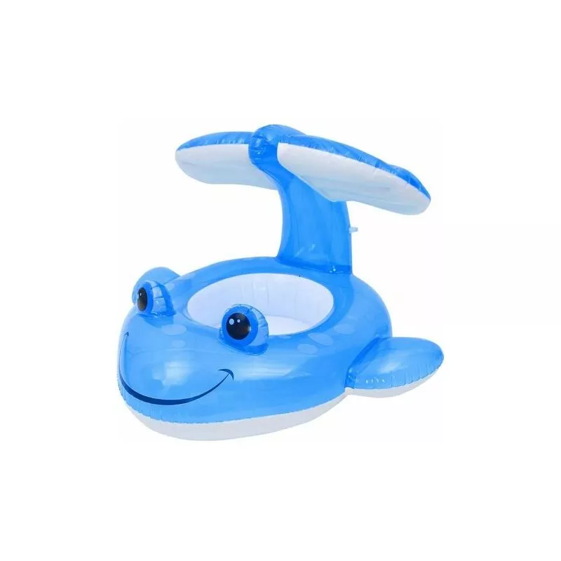 Boya inflable para bebé con anillo de natación de asiento con dosel para bebés de 1 a 4 años - Asiento de piscina de dibujos animados en 3D Halibut barato