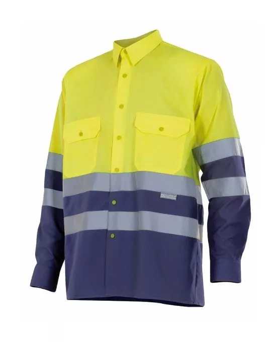 Camisa industrial de alta visibilidad manga larga bicolor Serie 144 | 3XL - Amarillo / Azul marino - Velilla barato