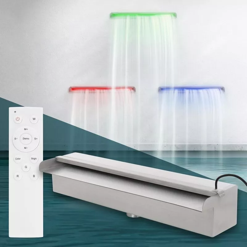 Cascada rectangular 45 cm acero inoxidable con luz led rgb para piscina jacuzzi barato