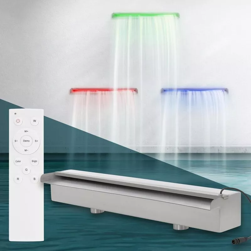 Cascada rectangular 60 cm acero inoxidable con luz led rgb para piscina jacuzzi barato