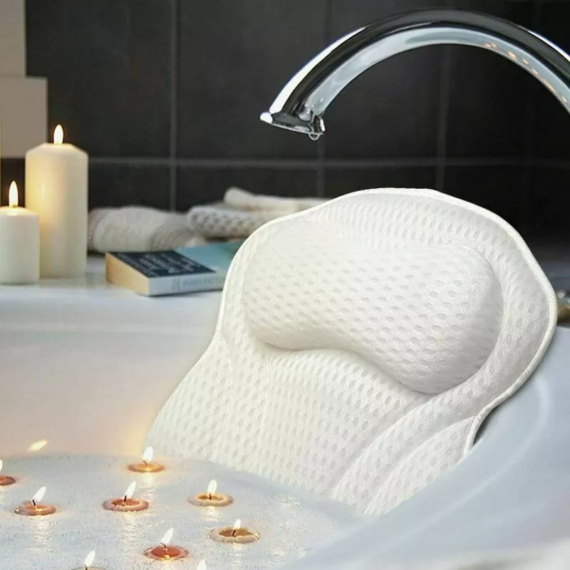 Cojín de baño y spa con tecnología de malla de aire 4D y función de soporte para la cabeza con 6 ventosas