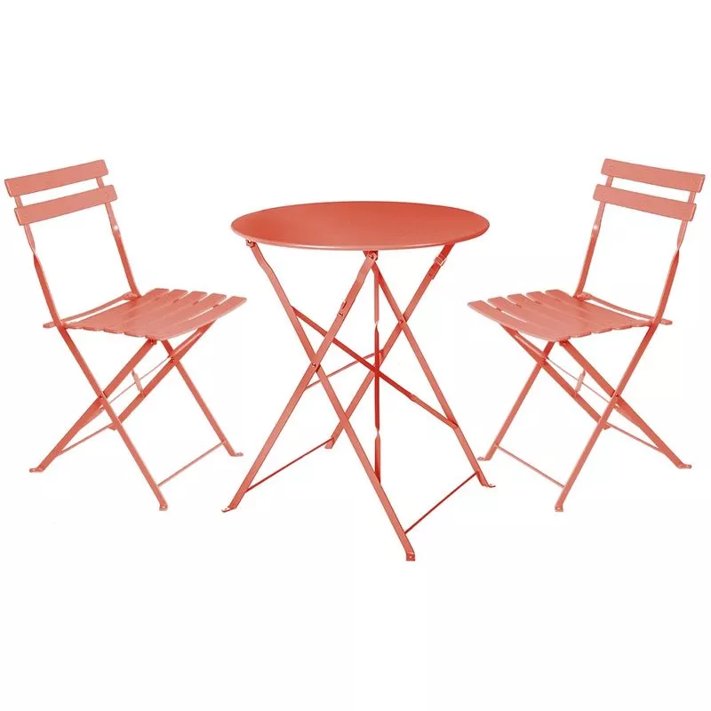 Conjunto de mesa y 2 sillas de jardín Sira con láminas curvas coral de acero barato