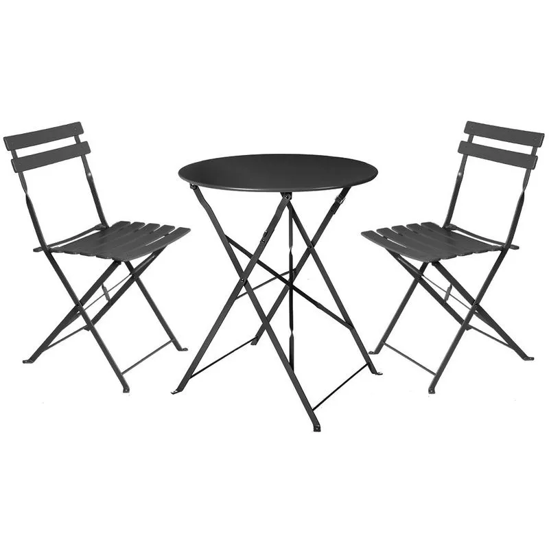 Conjunto de mesa y 2 sillas de jardín Sira con láminas curvas negro de acero barato