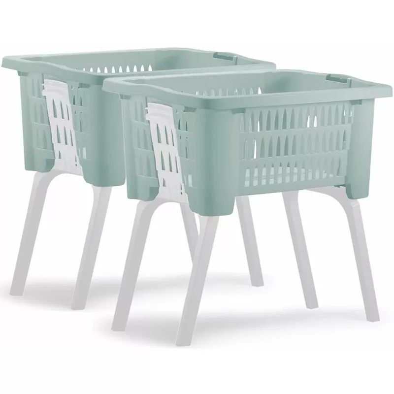 Deuba - 2x Cestas para la ropa con patas desplegables 60x40x58cm de Plástico cesto para la colada capacidad 38L colores surtidos 2x verde barato