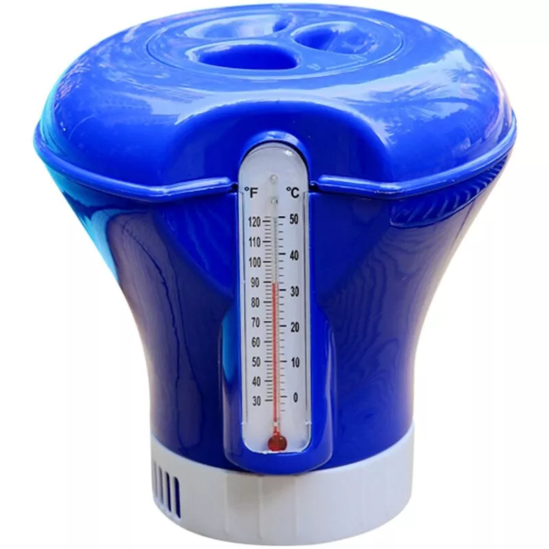 Dispensador flotador flotador Copa piscina Spa cloro Tablet dispensador flotante con termometro incorporado con F / C Pantalla