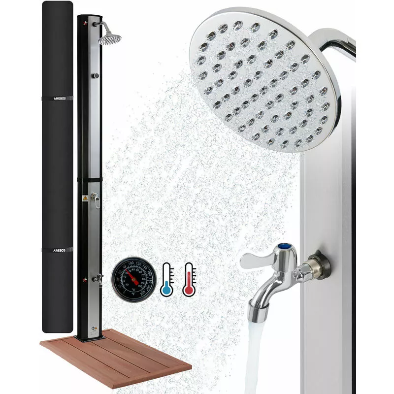 Ducha Solar 35 l Ducha De Jardín Ducha De Piscina Ducha Exterior Plata/Negro incl.Portada - Plata / Negro - Arebos barato