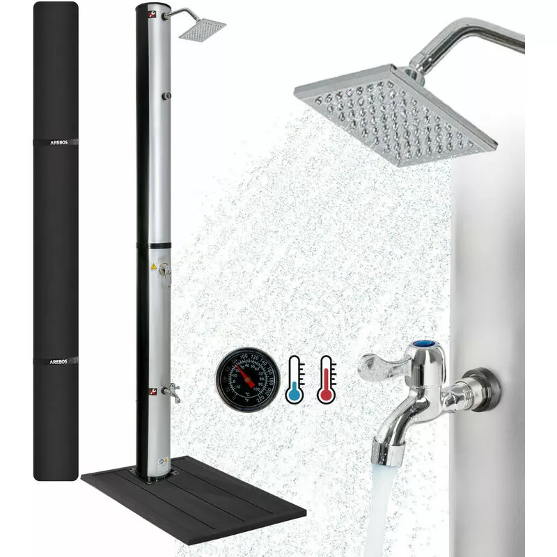 Ducha Solar 37 L Plata/Negro Forma Angular Alcachofa Ducha Elemento Suelo - Plata / Negro - Arebos barato