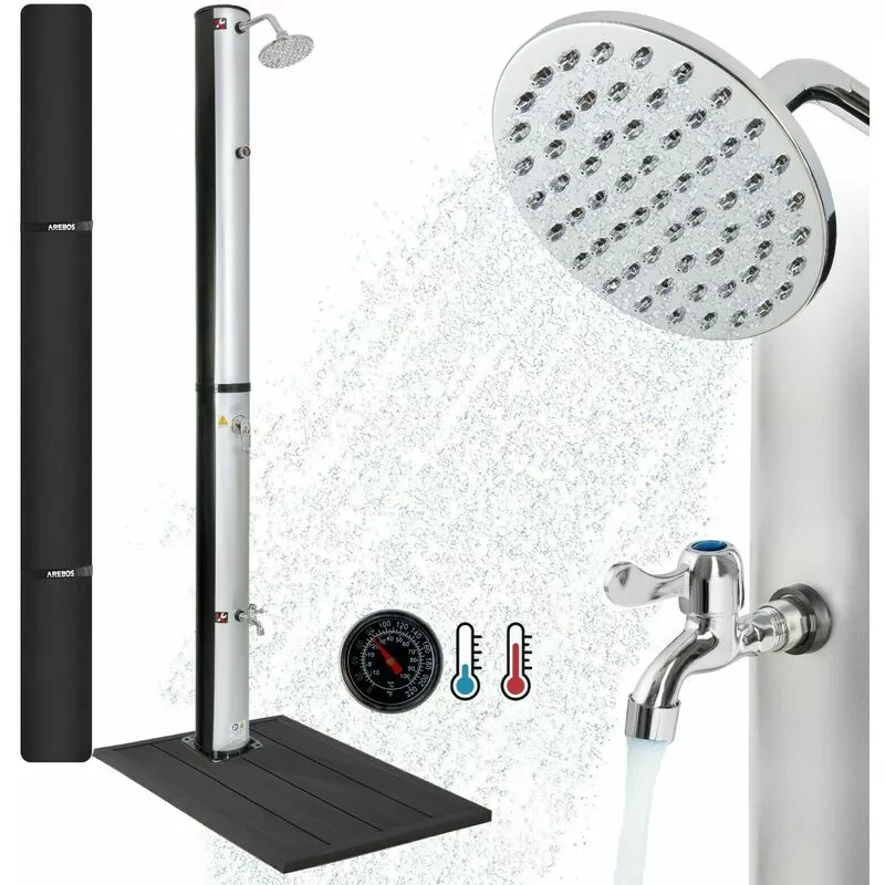 Ducha Solar 40L Ducha de Jardín Ducha de Piscina con Elemento de Suelo - Plata / Negro - Arebos barato