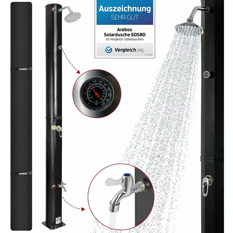 Ducha Solar Ducha de Jardín Ducha Exterior con Termómetro 40 l - Negro - Arebos barato