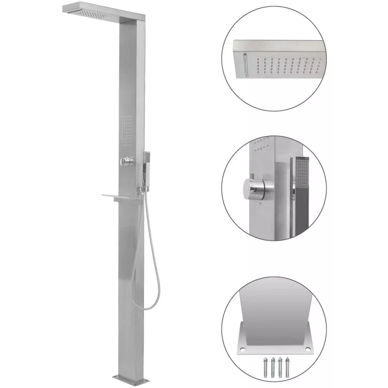 Ducha de exterior de acero inoxidable cuadrada - Plateado - Youthup barato