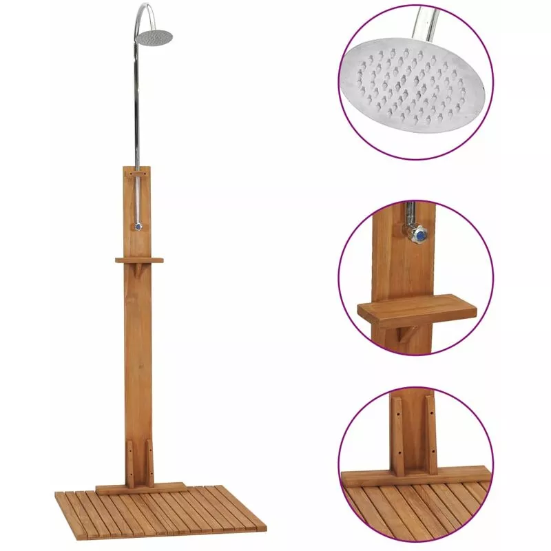 Ducha de jardín de madera maciza de teca 75x75x210 cm - Marrón barato