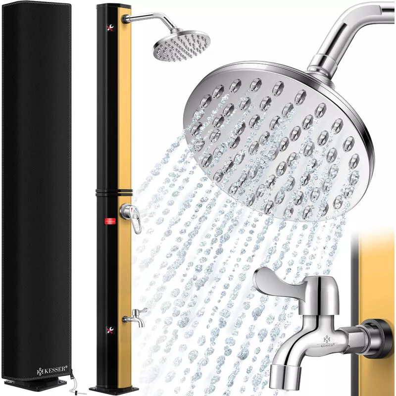 Ducha solar Ducha solar de jardín de 40 litros agua caliente Máximo 60 °C Incluye Capó de protección sin conexión a la red eléctrica Ducha de piscina barato