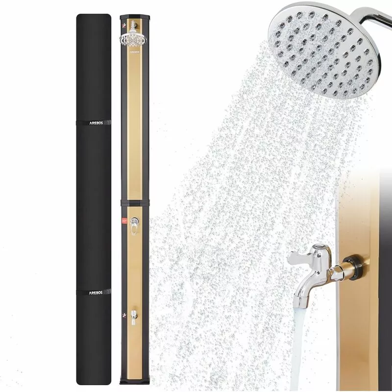 Ducha solar Negro/Dorada con tecnología Snap-In 35L y cubierta protectora - Arebos barato