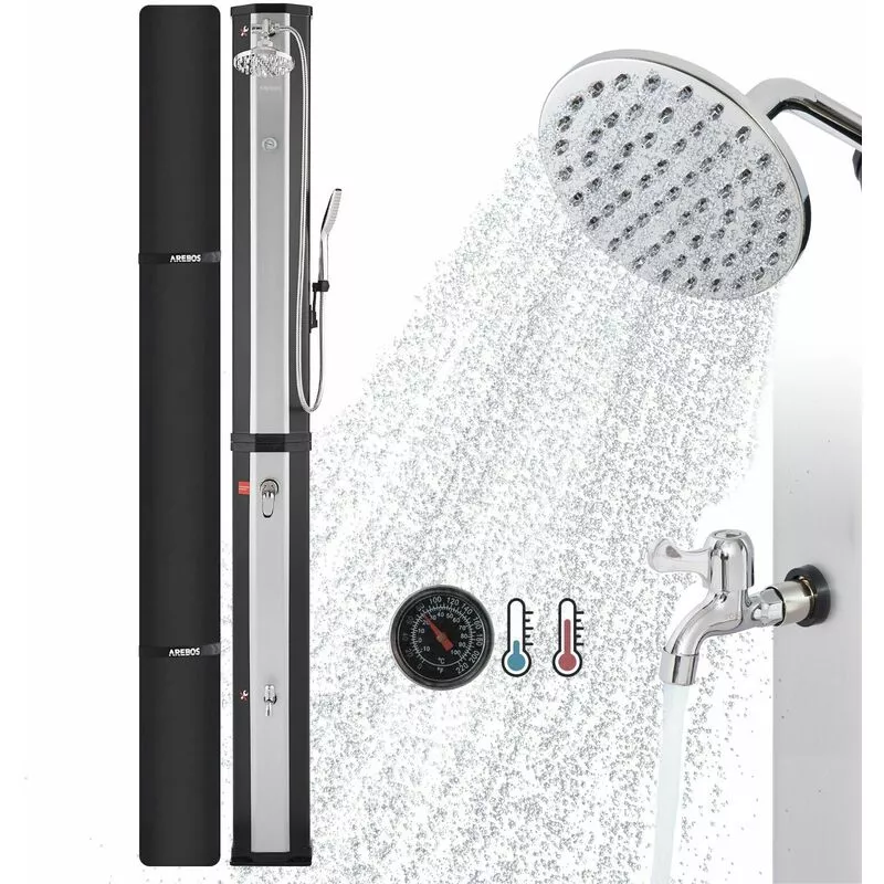 Ducha solar Negro/Plata con tecnología Snap-In 60L y cubierta protectora - Negro / Plata - Arebos barato