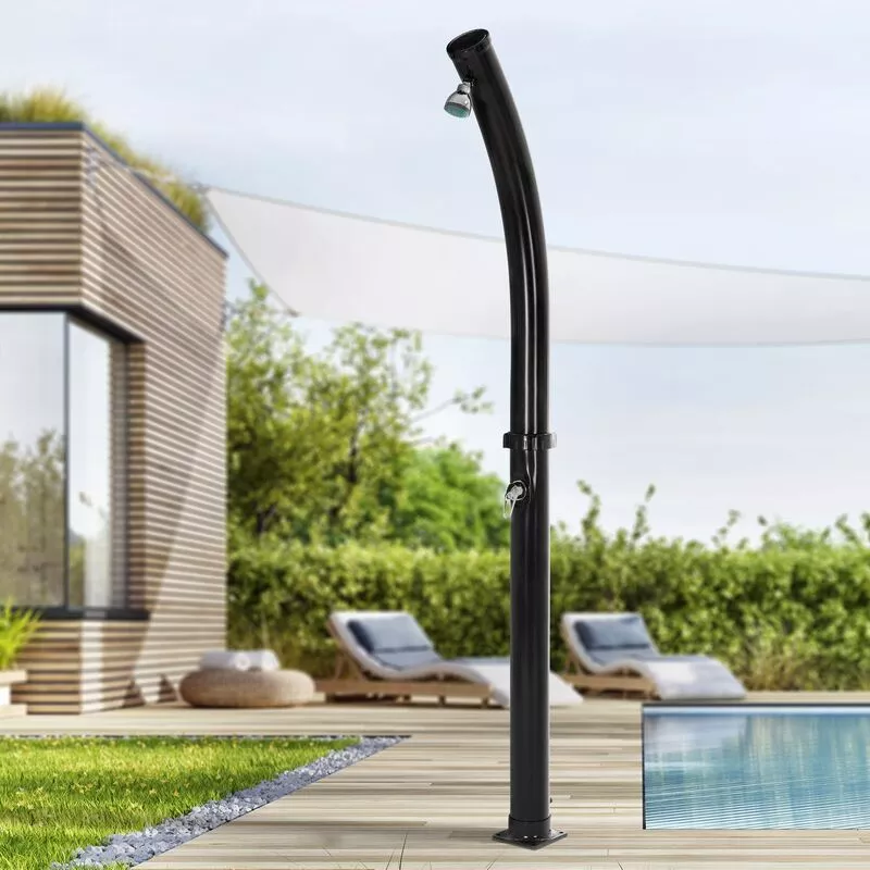 Ducha solar de jardín 20 l negro curvado cabezal ajustable grifo piscina camping barato