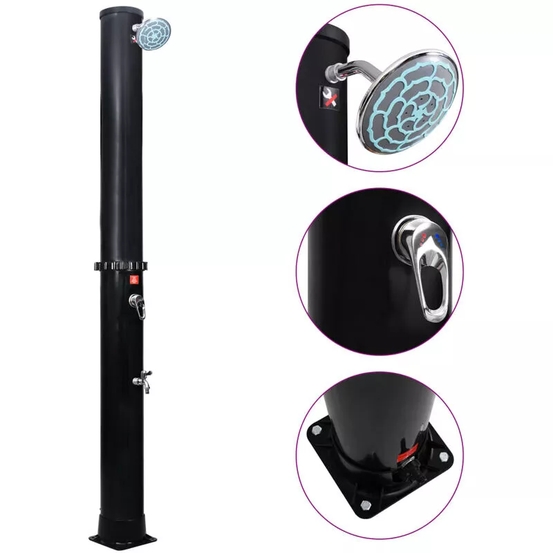 Ducha solar de jardín con alcachofa y grifo 40 L - Negro barato