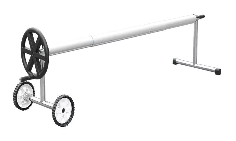 Enrollador en acero inox para mantas de burbujas extensible. para piscinas de hasta 5.50 metros de ancho con tubo de 81mm de Ø con sistema de rail barato