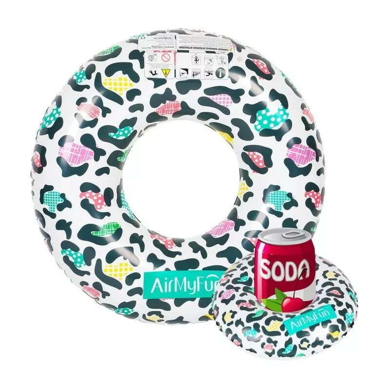 Flotador redondo XXL y Posavaso inflable para piscina y playa - Leopardo - Multicolor barato