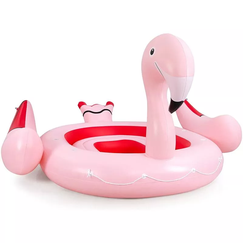 Flotante Inflable de Flamingo para 4-6 Personas con Compresor Isla Flotante con Alitas Laterales
