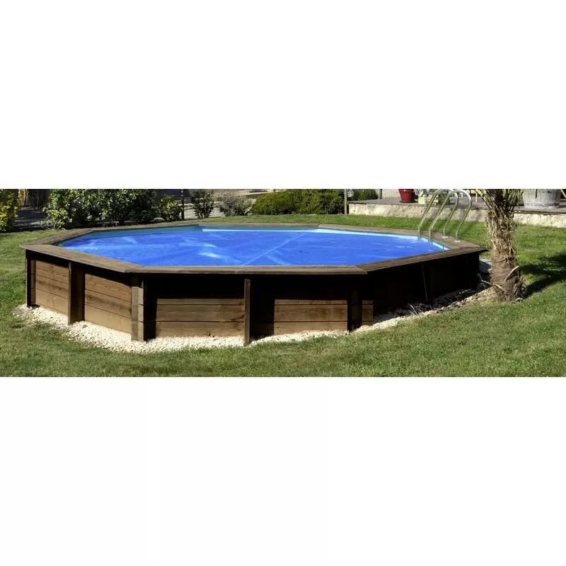 GRÉ - Cubierta de verano para piscina de madera redonda ananas de 376 cm de diametro - Color azul barato