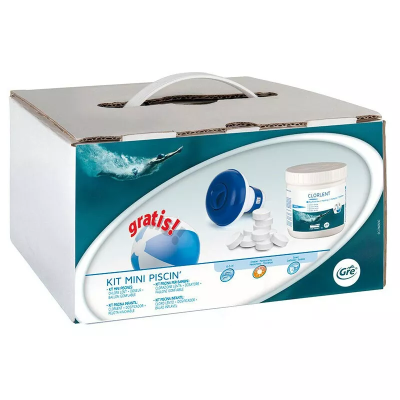 GRÉ - Kit para piscinas hasta 5m3 con Cloro lento past 5gr-500 gr+dosificador+Balon de regalo barato