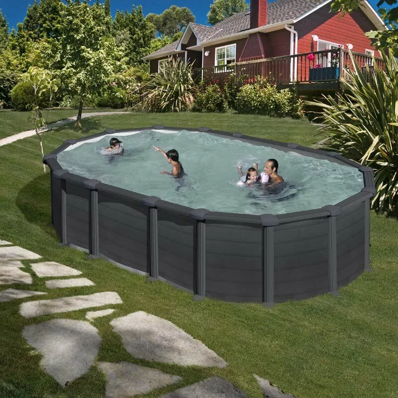 GRÉ - Piscina de acero color grafito Capri Ovalada 610 x 375 x ↕132 cm Gre KITPROV6188GF barato