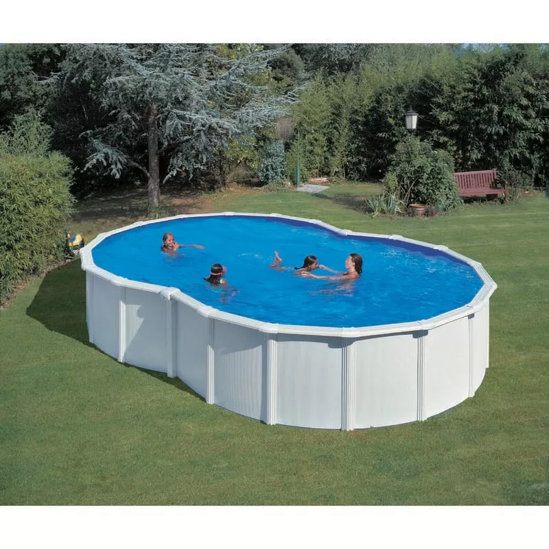 GRÉ - Piscina desmontable de acero en forma de 8 en blanco varadero - Medidas: 500 x 340 x 120 cm con filtro arena barato