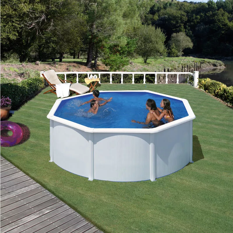 GRÉ - Piscina desmontable redonda de acero blanca
