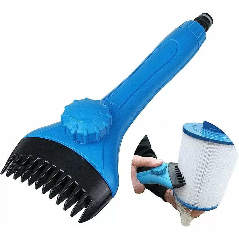 Herramienta de limpieza de piscinas Cepillo de limpieza de filtro de piscina desmontable Se puede conectar a la manguera de agua del jardín (azul 1 barato