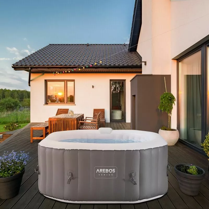 Interior-Exterior Hidromasaje Spa 2400W Masaje Wellness Octogonal Piscina - Arebos barato