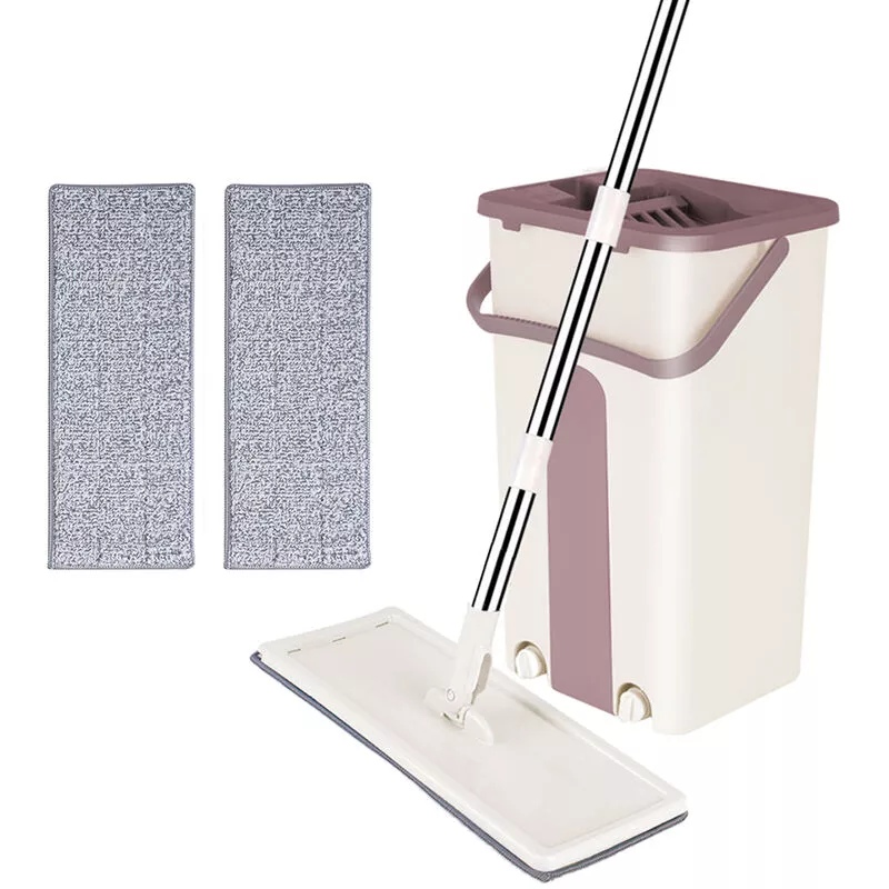 Juego de mopa y cubo Trapeador plano con 2 almohadillas de microfibra lavables a máquina barato