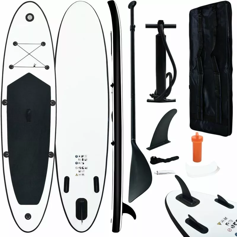 Juego de tabla de paddle surf hinchable blanco y negro - Negro - Vidaxl barato