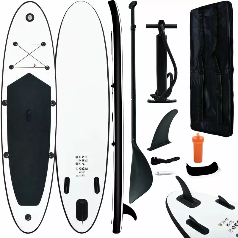 Juego de tabla de paddle surf hinchable negro y blanco - Negro - Vidaxl barato