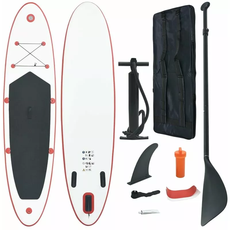 Juego de tabla de paddle surf hinchable rojo y blanco - Rojo - Vidaxl barato