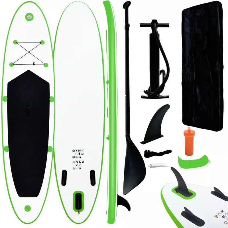 Juego de tabla de paddle surf hinchable verde y blanco - Verde - Vidaxl barato