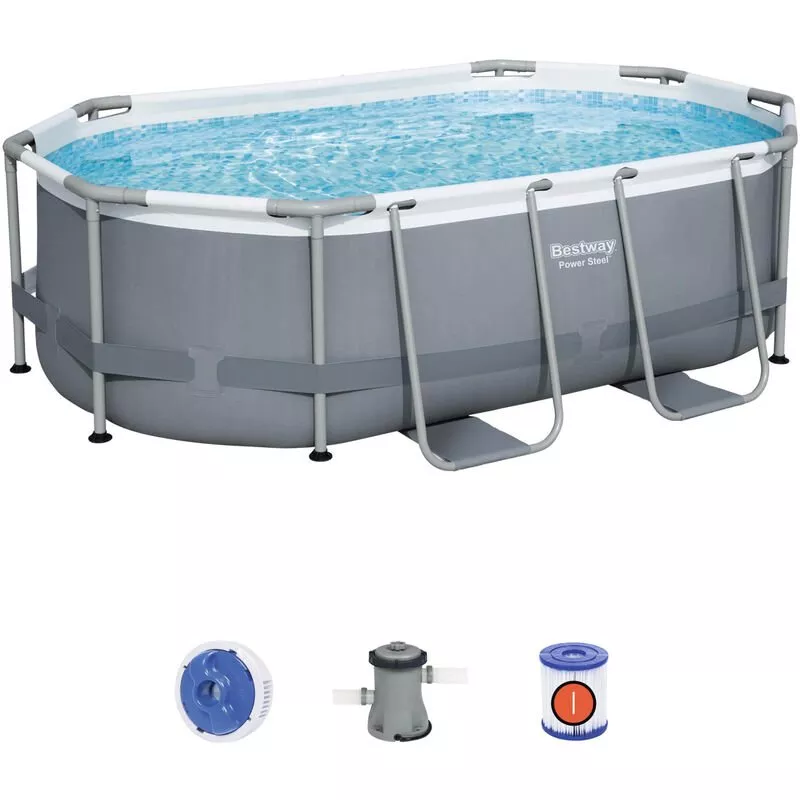 Kit completo de piscina BESTWAY - Spinelle gris - piscina tubular ovalada 3x2 m