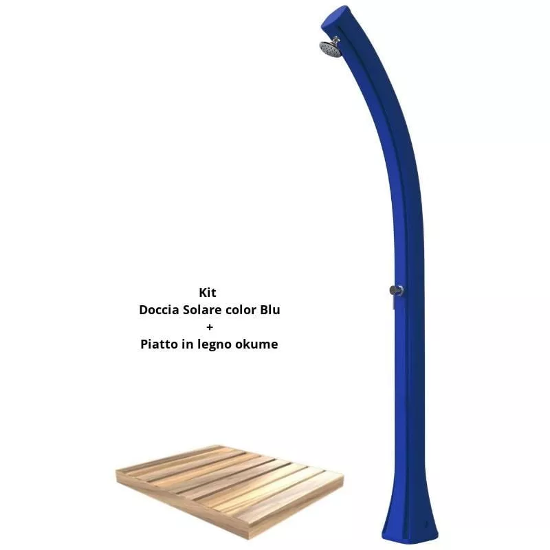 Kit de ducha azul con bandeja de madera cm 19x17x215 ARKEMA DESIGN - prodotto made in Italy OKUME-BLU barato